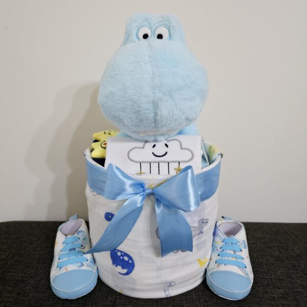 1 Tier Blue Dino Diaper Cake Baby Gift v2